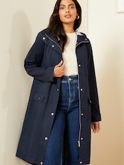 Love & Roses Navy Blue Petite Shower Resistant Parka Rain Coat - Image 1 of 4