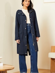 Love & Roses Navy Blue Petite Shower Resistant Parka Rain Coat - Image 2 of 4