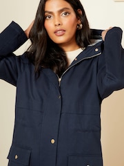 Love & Roses Navy Blue Petite Shower Resistant Parka Rain Coat - Image 4 of 4