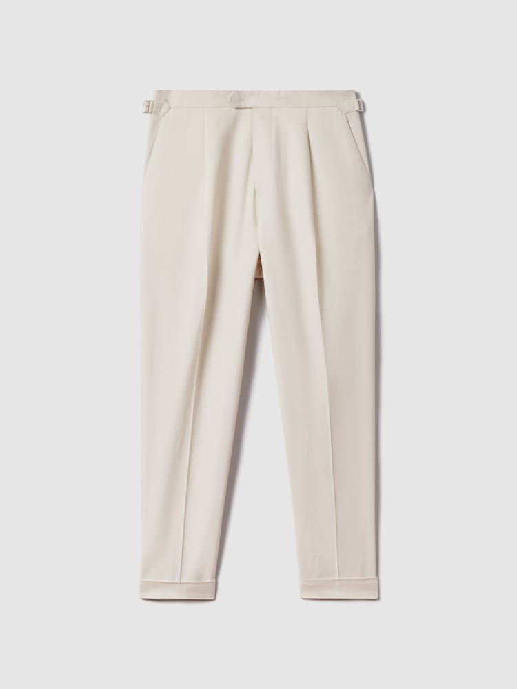 Reiss Ecru Elite Slim Fit Adjuster Tapered Trousers with Turn-Ups - Image 2 of 6
