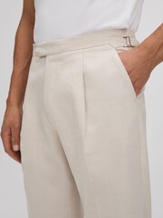 Reiss Ecru Elite Slim Fit Adjuster Tapered Trousers with Turn-Ups - Image 4 of 6