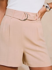 Lipsy Pink Belted Shorts With A Touch Of Linen - Image 1 of 4
