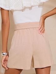 Lipsy Pink Belted Shorts With A Touch Of Linen - Image 2 of 4