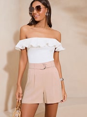 Lipsy Pink Belted Shorts With A Touch Of Linen - Image 4 of 4