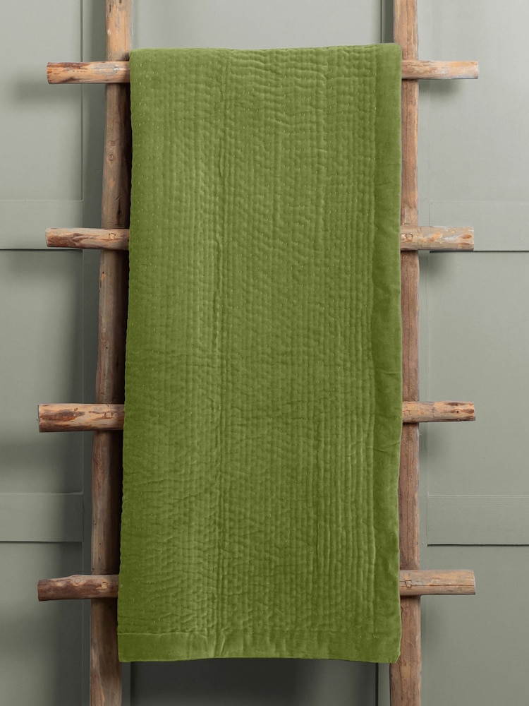 Voyage Grass Green Haze Velvet 100% Cotton Throw - Image 1 of 2