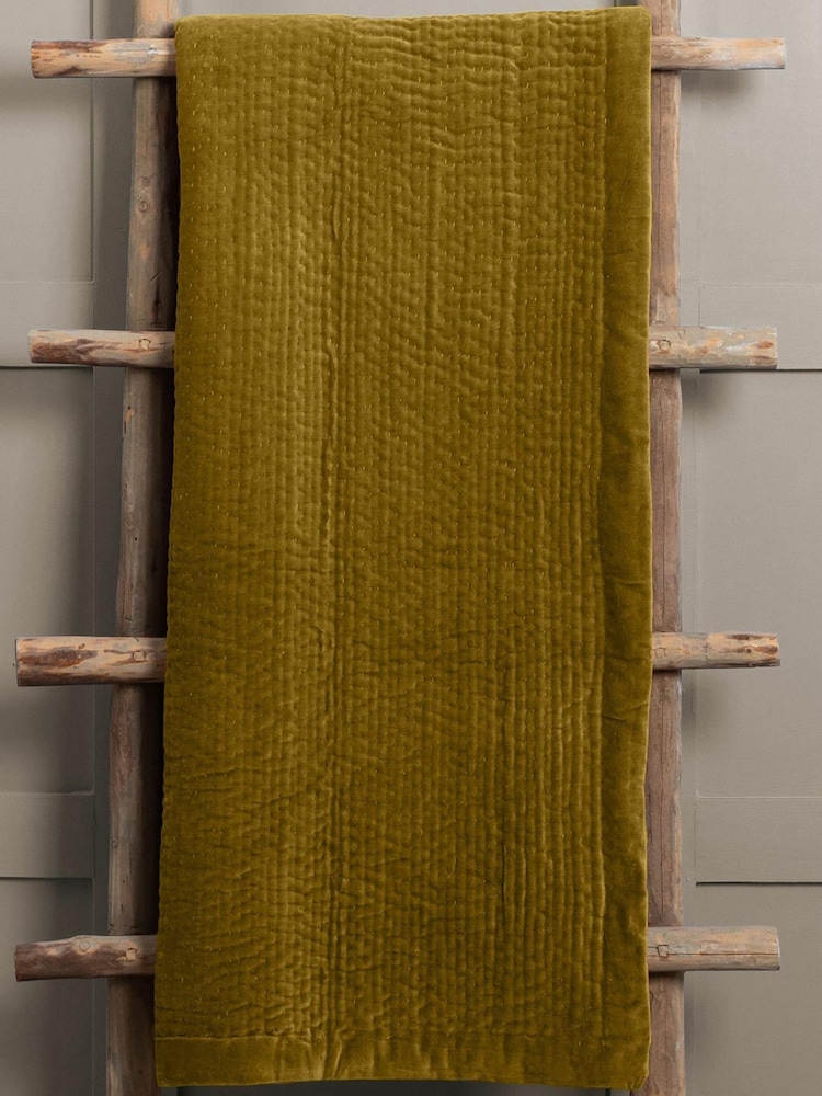 Voyage Mustard Yellow Haze Velvet 100% Cotton Throw - Image 1 of 2