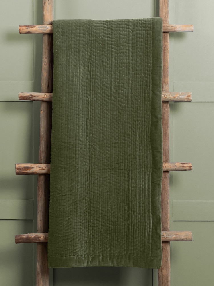 Voyage Sage Haze Velvet 100% Cotton Throw - Image 1 of 2