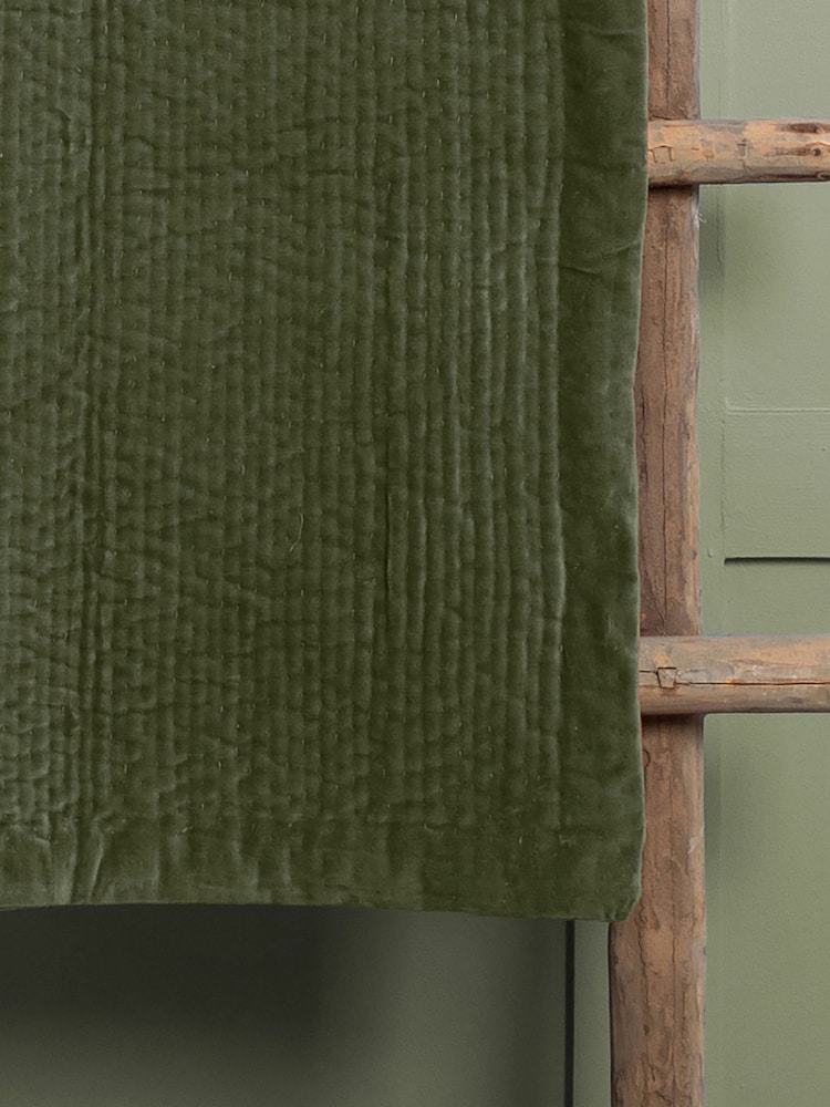 Voyage Sage Haze Velvet 100% Cotton Throw - Image 2 of 2