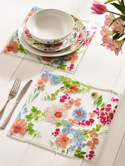Set of 2 Pink Lisse Floral Glass Placemats - Image 1 of 3