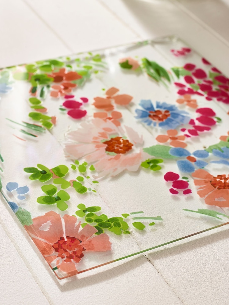Set of 2 Pink Lisse Floral Glass Placemats - Image 2 of 3