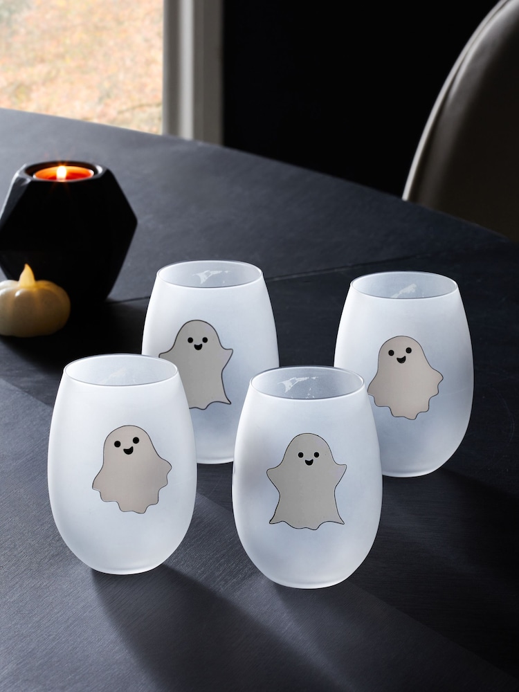 Set of 4 White Frosted Ghost Tumbler Glasses Set - Image 2 of 4 Set of 4 White Frosted Ghost Tumbler Glasses Set - Image 2 of 4