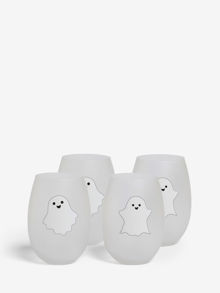 Set of 4 White Frosted Ghost Tumbler Glasses Set - Image 4 of 4