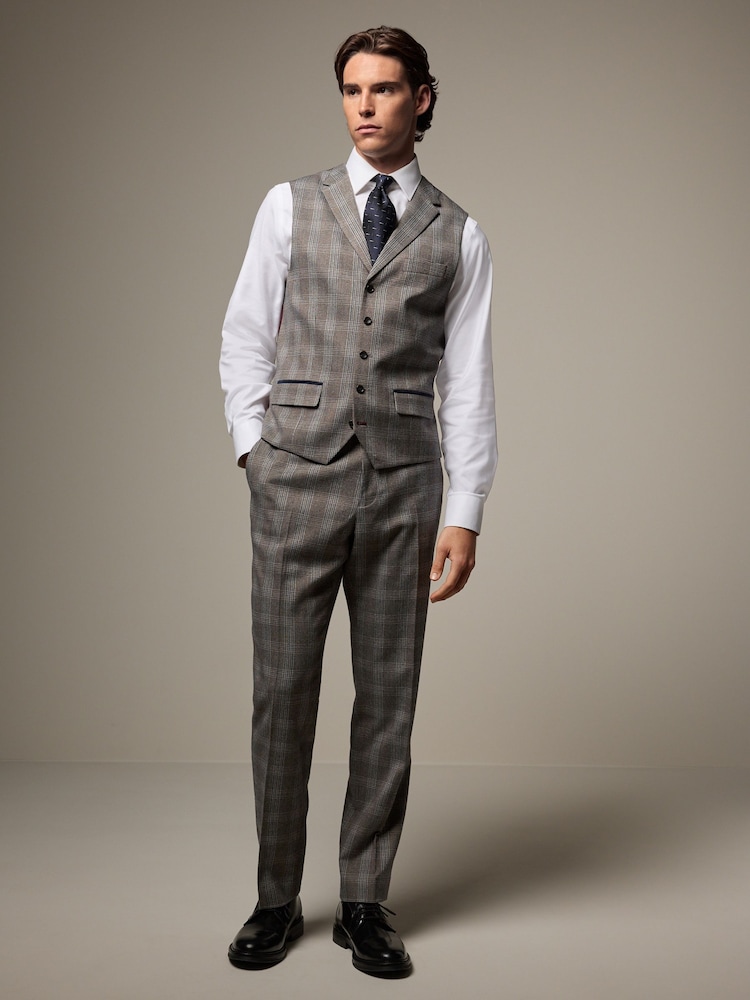 Neutral Trimmed Check Suit Waistcoat - Image 2 of 8