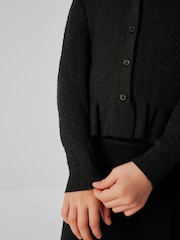 Clarks Black Girls Cable Knit Frill School Cardigan - Image 2 of 5