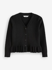 Clarks Black Girls Cable Knit Frill School Cardigan - Image 3 of 5