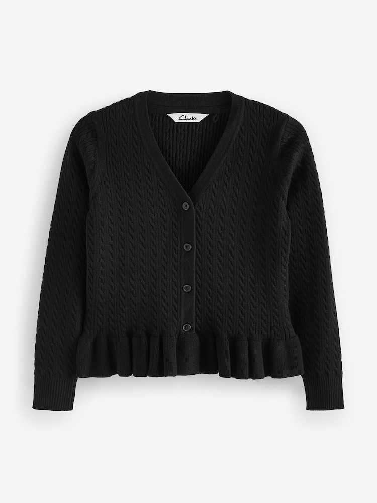 Clarks Black Girls Cable Knit Frill School Cardigan - Image 3 of 5