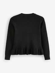 Clarks Black Girls Cable Knit Frill School Cardigan - Image 4 of 5