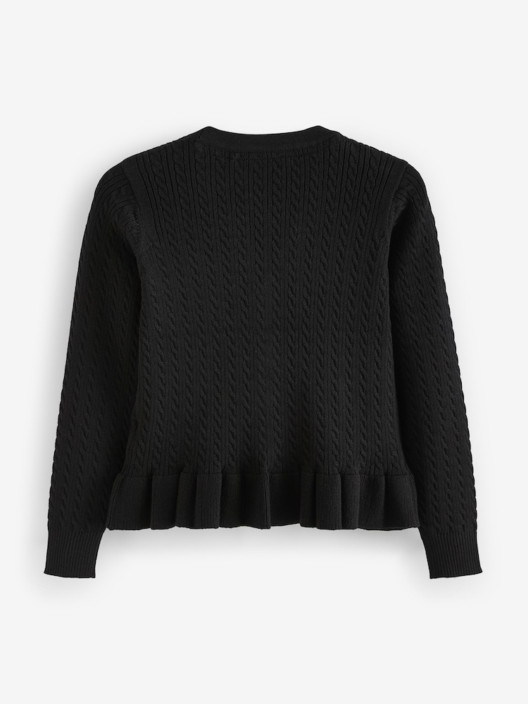 Clarks Black Girls Cable Knit Frill School Cardigan - Image 4 of 5
