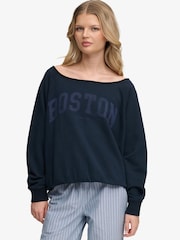 SUPERDRY Blue Athletic Essentials Bardot Crew Sweatshirt - Image 1 of 7