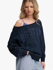 SUPERDRY Blue Athletic Essentials Bardot Crew Sweatshirt - Image 2 of 7