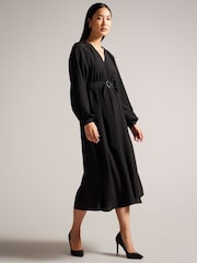Черный - Платье-рубашка миди с присборенной горловиной Ted Baker Comus - Image 1 of 5