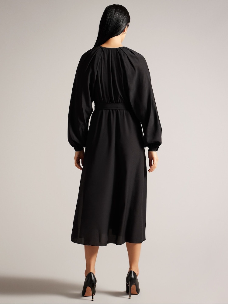 Черный - Платье-рубашка миди с присборенной горловиной Ted Baker Comus - Image 2 of 5
