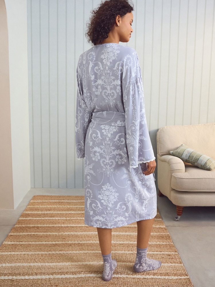 Laura Ashley Grey Josette Dressing Gown - Image 2 of 7 Laura Ashley Grey Josette Dressing Gown - Image 2 of 7