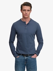 SUPERDRY Blue Slub Long Sleeve Jersey Grandad Top - Image 2 of 8
