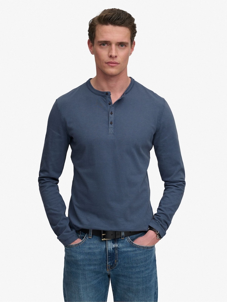 SUPERDRY Blue Slub Long Sleeve Jersey Grandad Top - Image 2 of 8