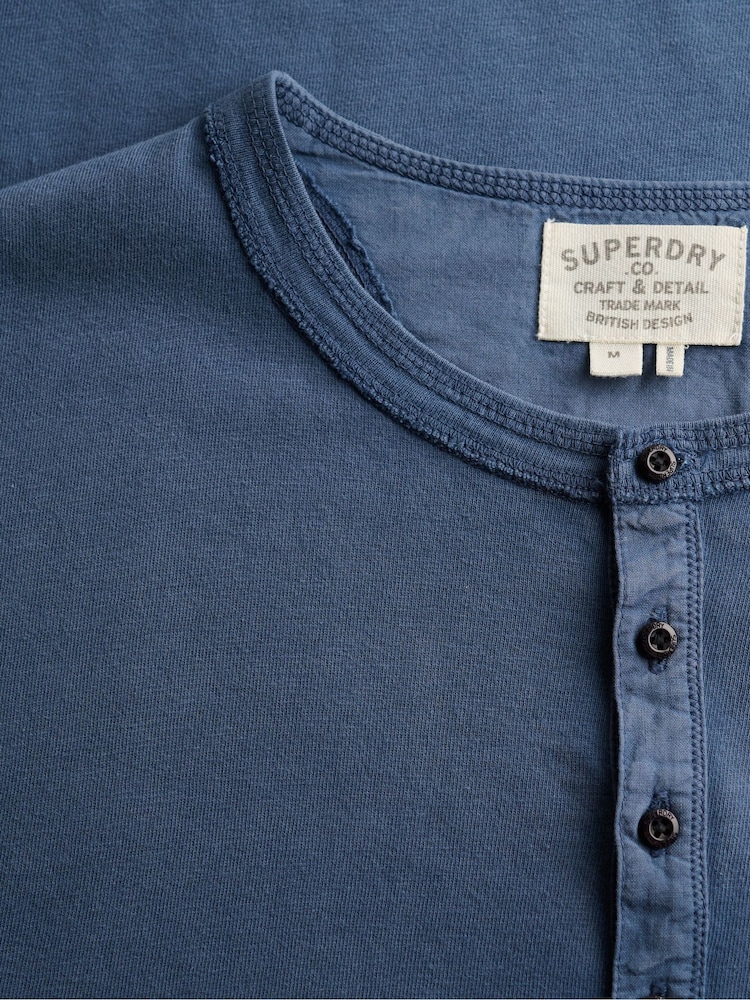 SUPERDRY Blue Slub Long Sleeve Jersey Grandad Top - Image 8 of 8