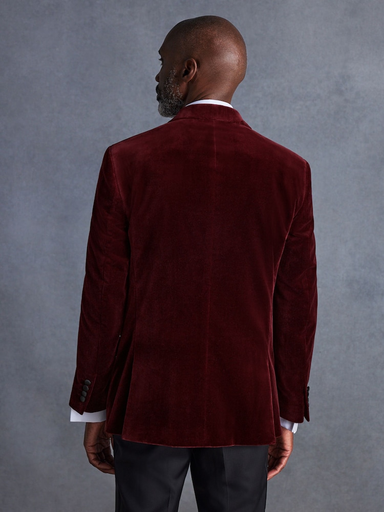 Rouge bordeaux - Ajustement régulier - Signature Pontoglio Italian Fabric Velvet Blazer - Image 4 of 12