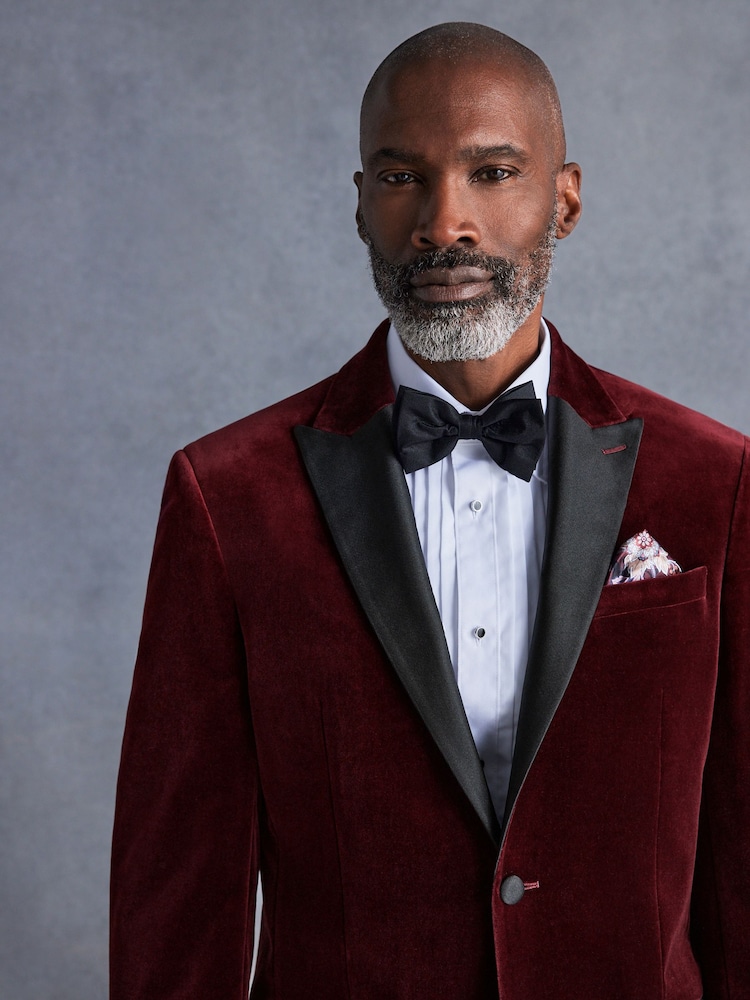 Rouge bordeaux - Ajustement régulier - Signature Pontoglio Italian Fabric Velvet Blazer - Image 5 of 12