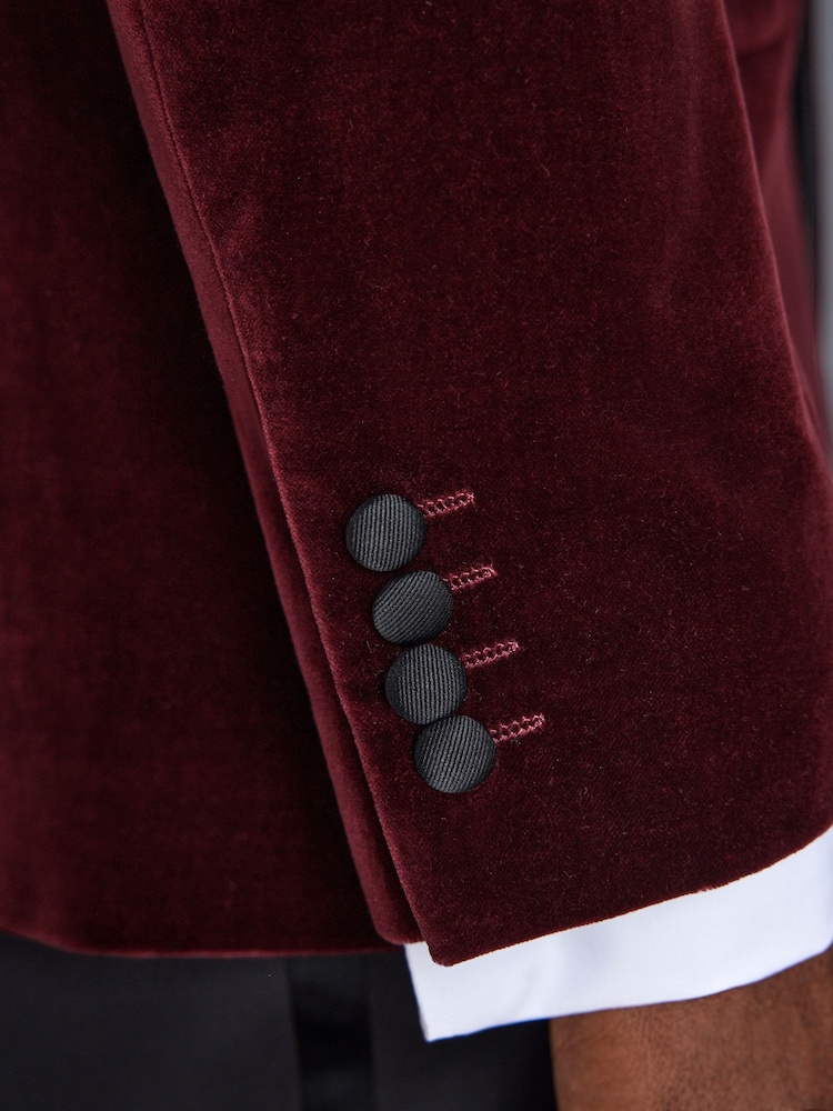 Rouge bordeaux - Ajustement régulier - Signature Pontoglio Italian Fabric Velvet Blazer - Image 7 of 12