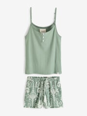 Laura Ashley Green Josette Print 100% Cotton Pointelle Cami And Jersey Short Pyjamas - Image 5 of 8