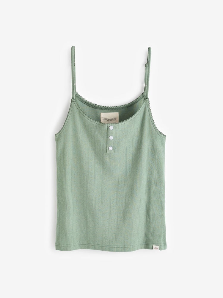 Laura Ashley Green Josette Print 100% Cotton Pointelle Cami And Jersey Short Pyjamas - Image 6 of 8