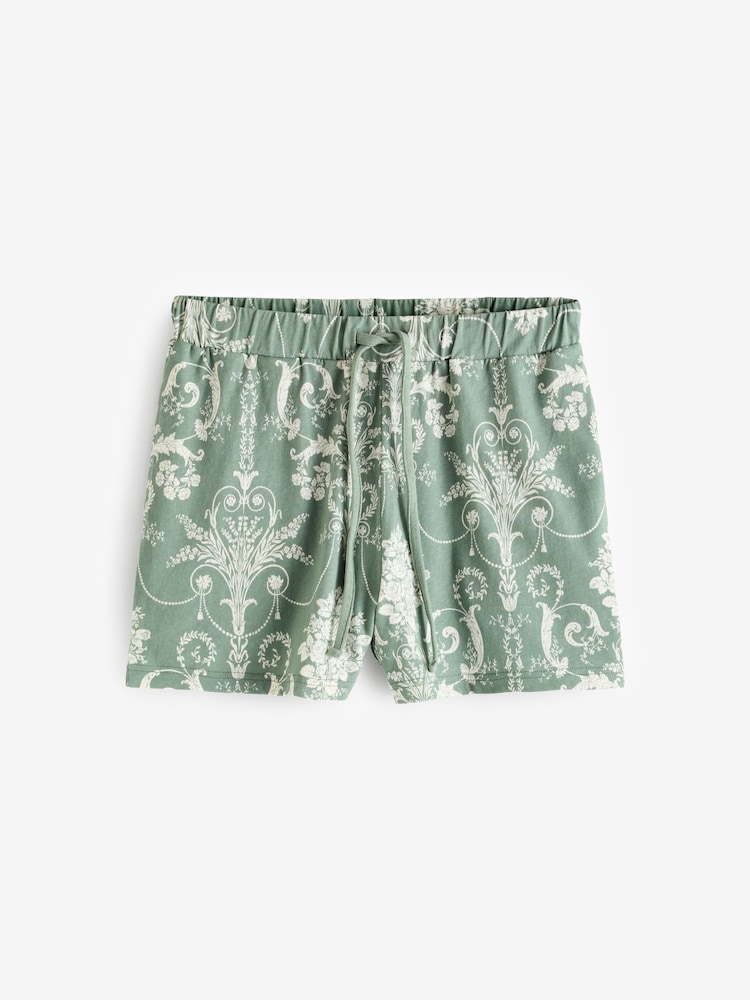 Laura Ashley Green Josette Print 100% Cotton Pointelle Cami And Jersey Short Pyjamas - Image 7 of 8