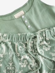 Laura Ashley Green Josette Print 100% Cotton Pointelle Cami And Jersey Short Pyjamas - Image 8 of 8