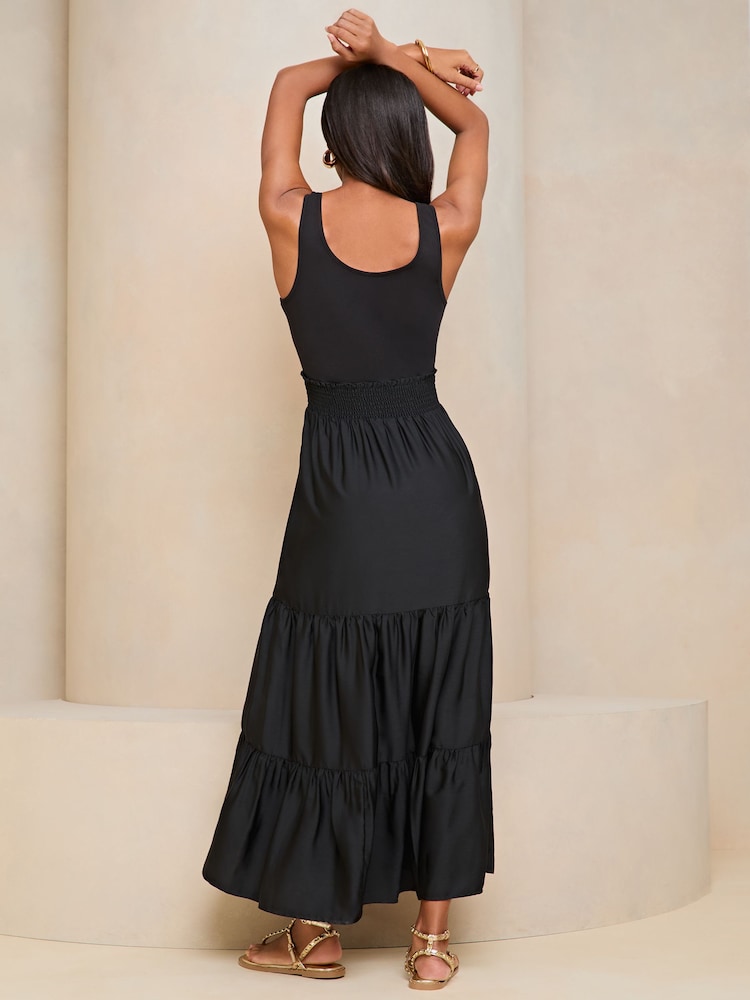 Lipsy Black Hybrid Shirred Waist Summer Holiday Maxi Dress - Image 2 of 4