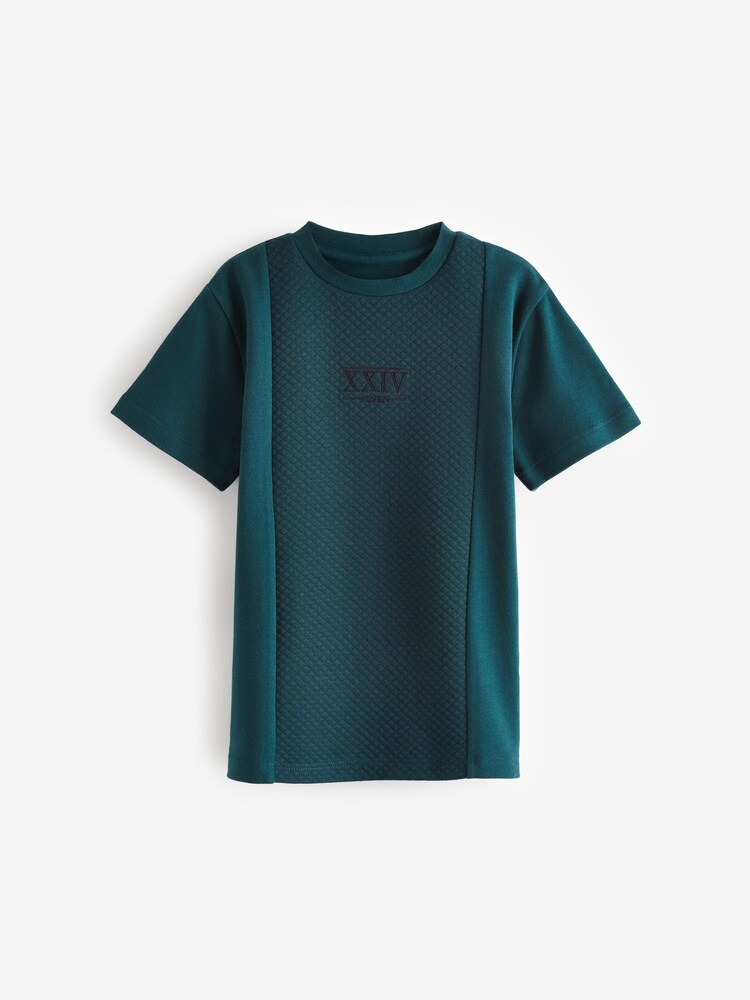 Teal Blue 100% Cotton Embroidery Textured Short Sleeve T-Shirt (3-16yrs) - Image 1 of 3 Teal Blue 100% Cotton Embroidery Textured Short Sleeve T-Shirt (3-16yrs) - Image 1 of 3