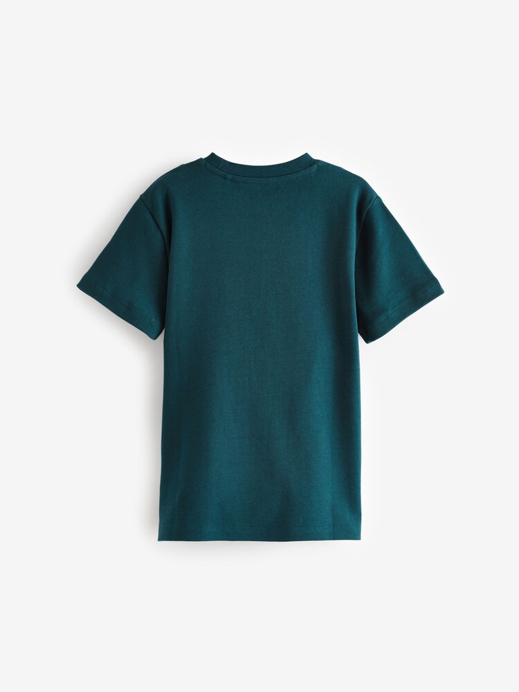 Teal Blue 100% Cotton Embroidery Textured Short Sleeve T-Shirt (3-16yrs) - Image 2 of 3 Teal Blue 100% Cotton Embroidery Textured Short Sleeve T-Shirt (3-16yrs) - Image 2 of 3