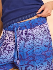 Bath & Body Works Blue Butterfly Print Cotton Cami Racer 100% Cotton Top and Pyjama Short Set - Image 6 of 11