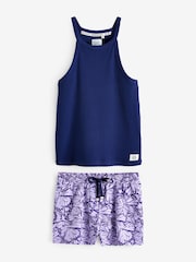 Bath & Body Works Blue Butterfly Print Cotton Cami Racer 100% Cotton Top and Pyjama Short Set - Image 7 of 11