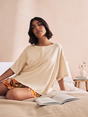 Bath & Body Works Orange/Neutral 100% Cotton Oversized Top and Boxer Shorts Pyjama Shorts Set - Image 1 of 11