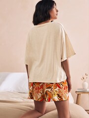 Bath & Body Works Orange/Neutral 100% Cotton Oversized Top and Boxer Shorts Pyjama Shorts Set - Image 3 of 11