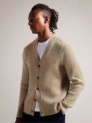 Ted Baker Cream/Tan Alman Ribbed Cardigan - Image 1 of 6