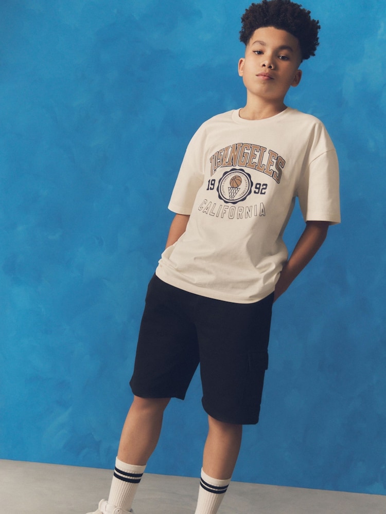 Ecru 100% Cotton Short Sleeve Oversized Fit Varsity T-Shirt (3-16yrs) - Image 1 of 1