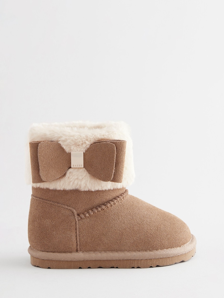 Baker by Ted Baker Girls Faux Fur Cuff Boot Slippers with Bow - Image 1 of 6