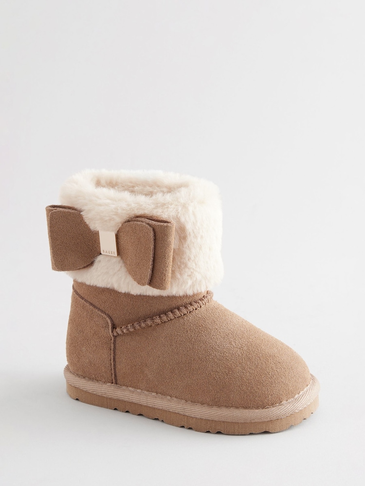 Baker by Ted Baker Girls Faux Fur Cuff Boot Slippers with Bow - Image 2 of 6