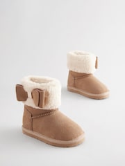 Baker by Ted Baker Girls Faux Fur Cuff Boot Slippers with Bow - Image 3 of 6