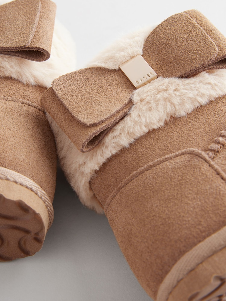 Baker by Ted Baker Girls Faux Fur Cuff Boot Slippers with Bow - Image 6 of 6